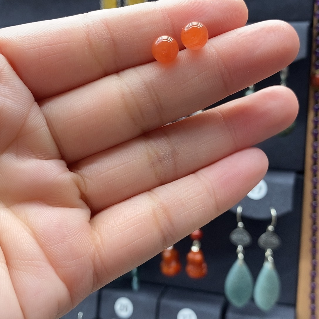 南红玛瑙银S925镶嵌耳饰