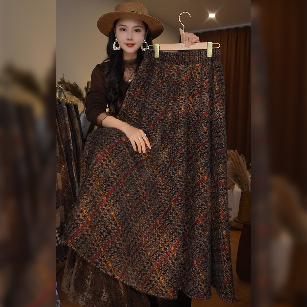 【NANA专属】秋冬新款高腰A型不褪色裙复古格纹半身裙时尚D8350