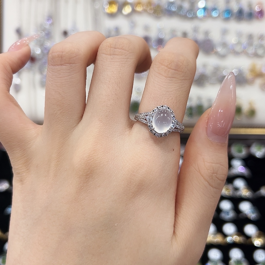 糖***胖岫玉银S925镶嵌戒指