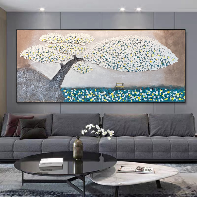 SF 47《大树花海》现代自然风景手工手绘油画沙发客厅装饰画