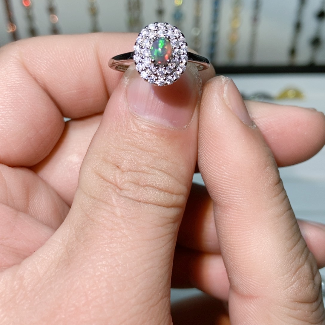 绿水晶戒指银S925镶嵌