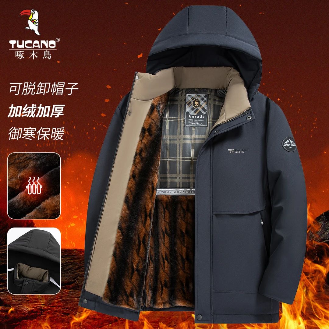 TUCANO/啄木鳥【可拆卸帽】冬季新款男士休闲加厚加绒保暖棉服外套