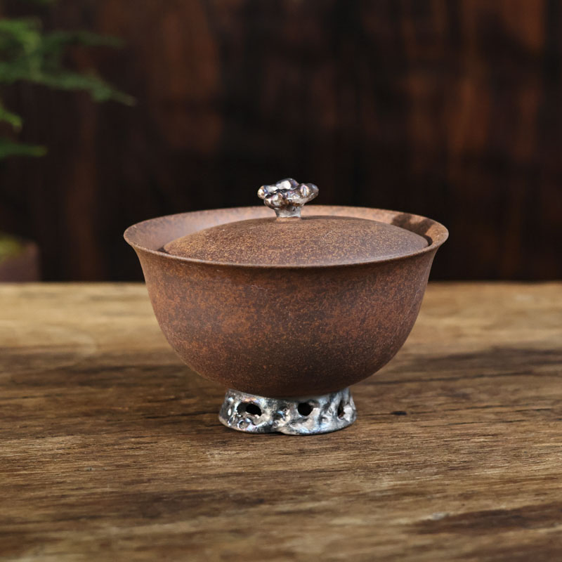 小黑个性复古家用百搭灰念老岩泥太湖石盖碗（灰念0197）