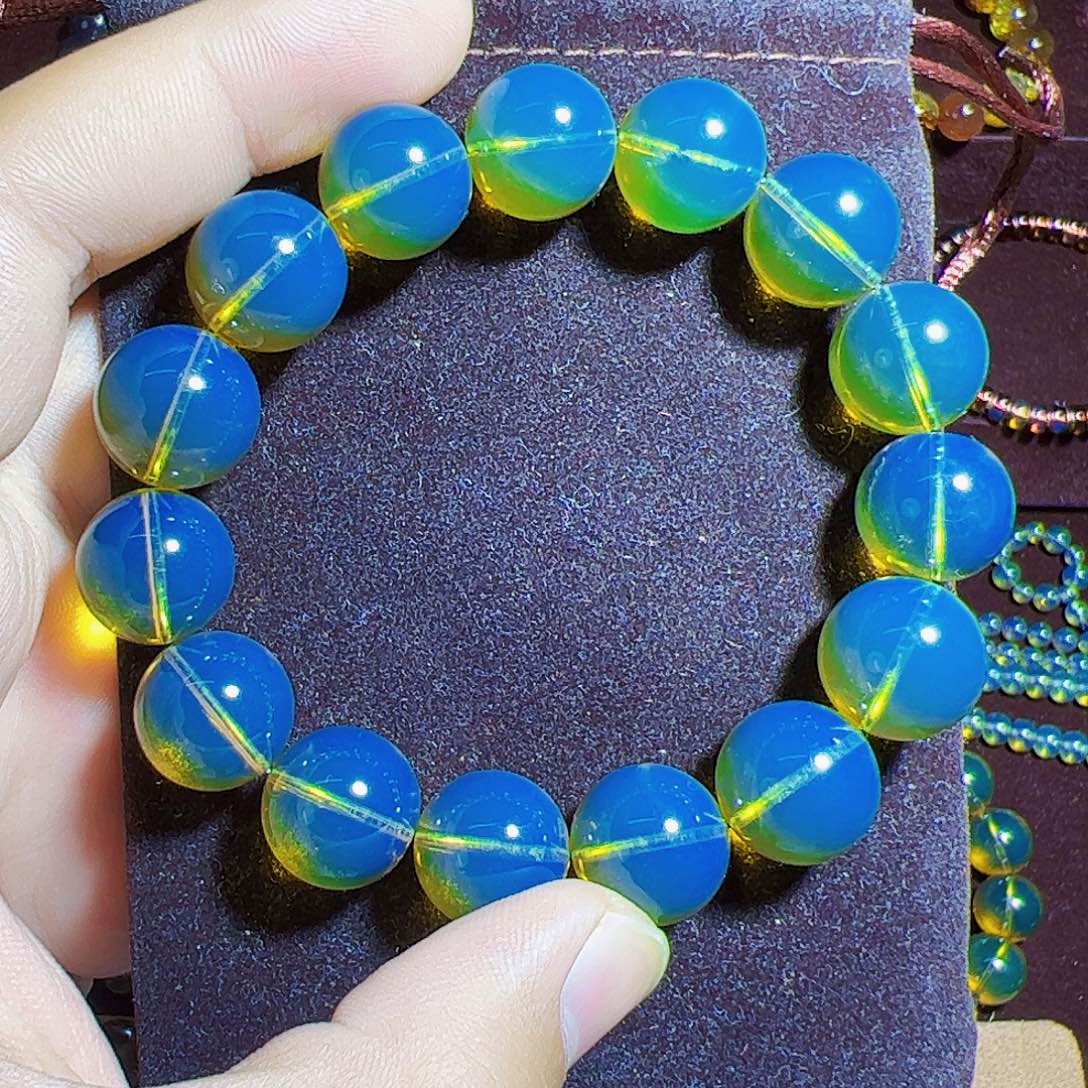 蓝珀珠宝奇石未镶嵌墨西哥蓝珀15mm加毕业净水天空蓝