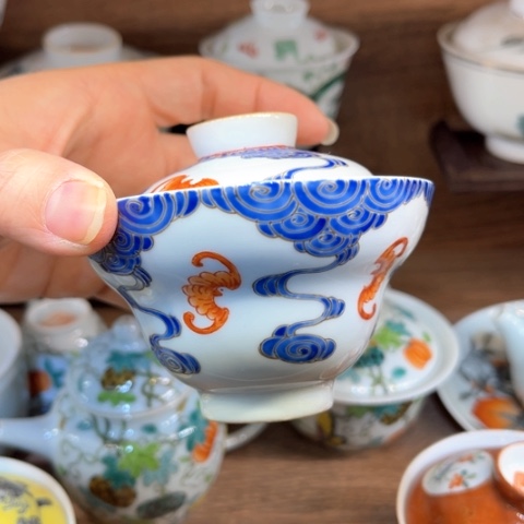 手绘茶杯盖碗壶承陶瓷