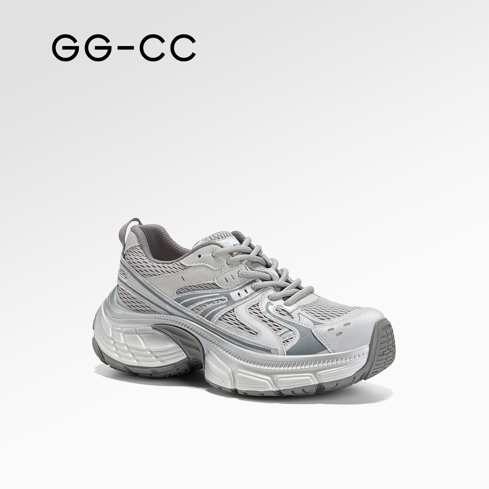 GG-CC【银岫迷踪】2026年春季新款潮流厚底老爹鞋银色运动休闲鞋女