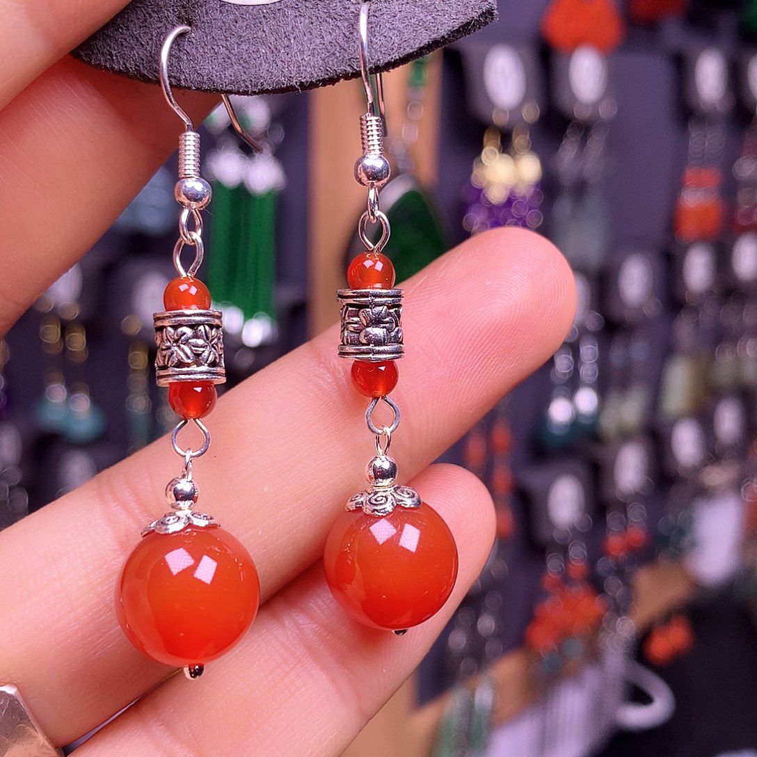 银S925镶嵌耳钉玛瑙/玉髓