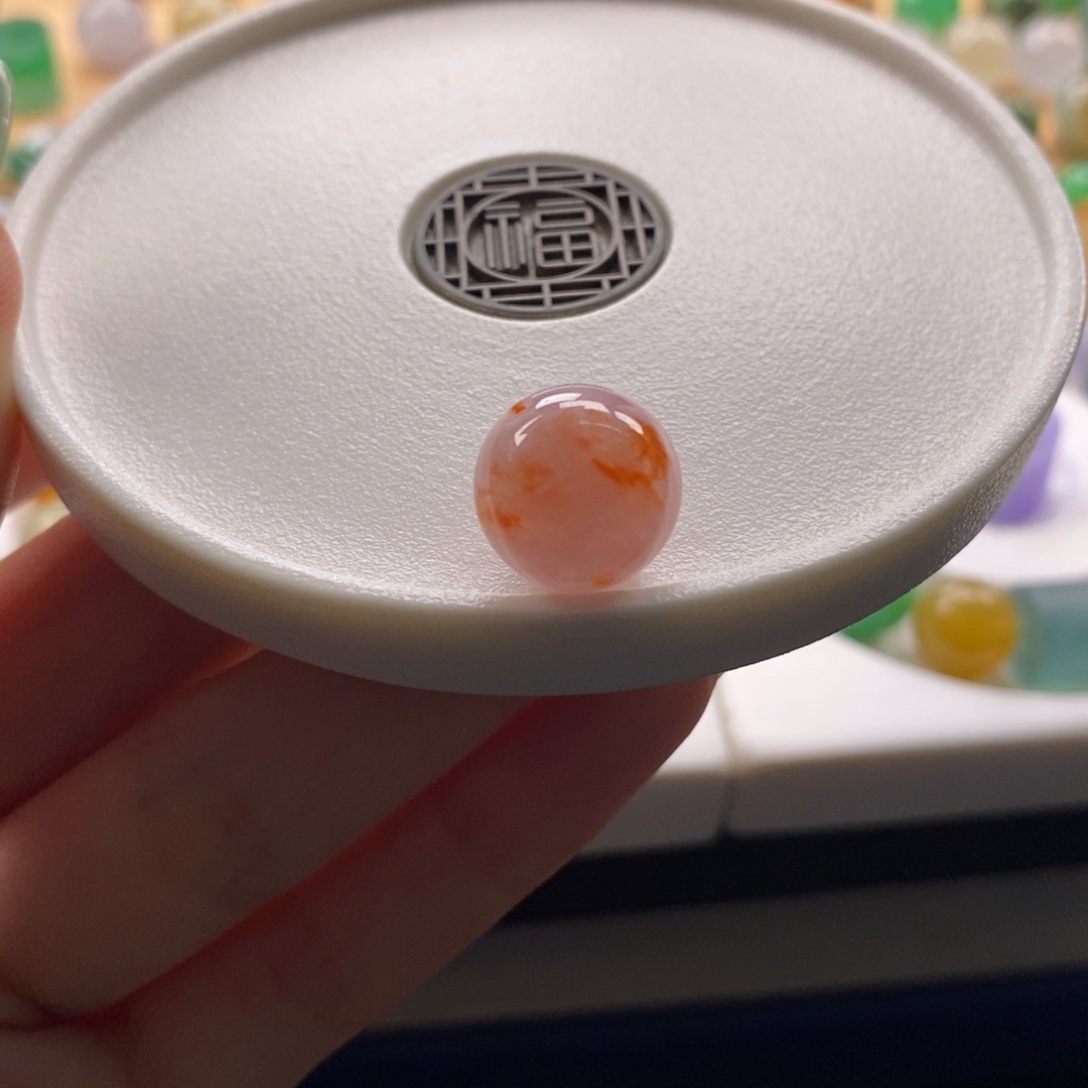 翡翠未镶嵌颈饰粉底飘红特色圆珠卡12+