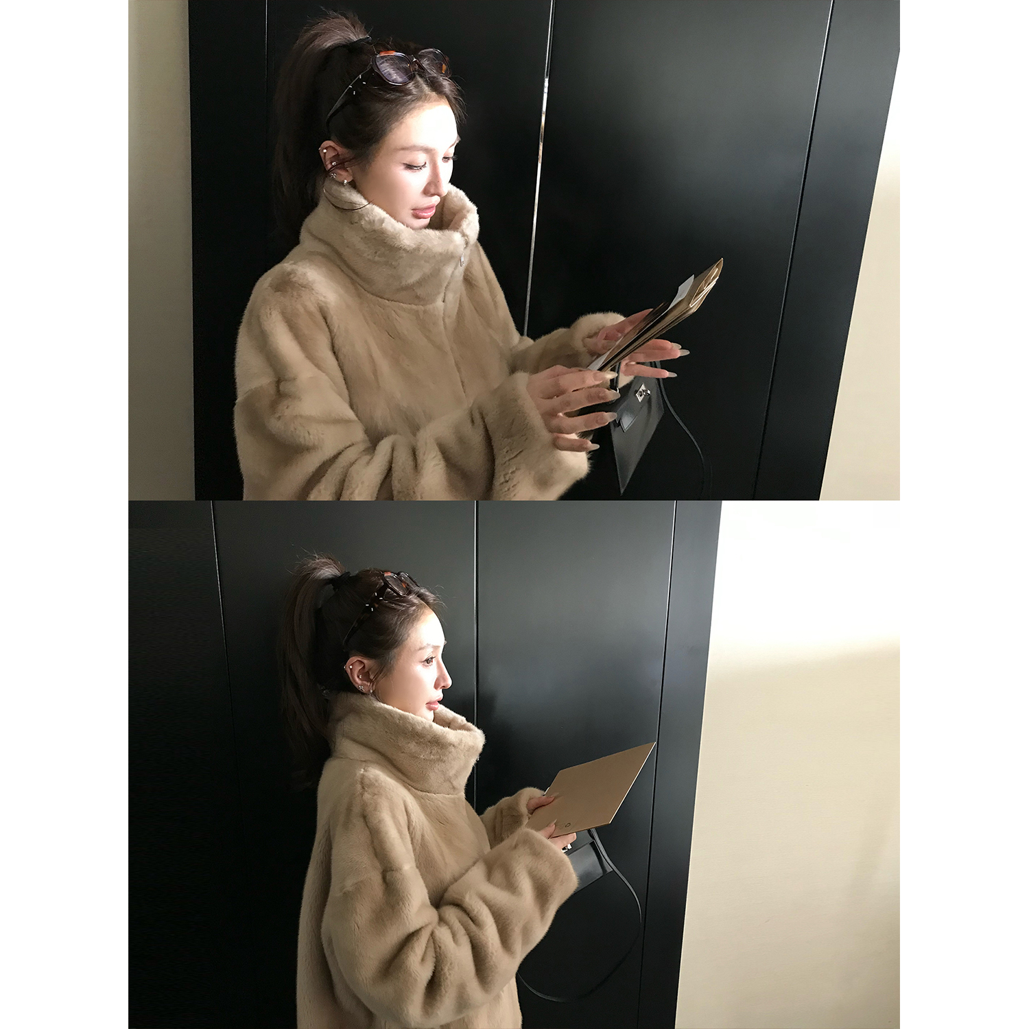 "雪绒貂"奢级芬兰saga进口皇冠天鹅绒水貂 整貂立领桑蚕真丝皮草