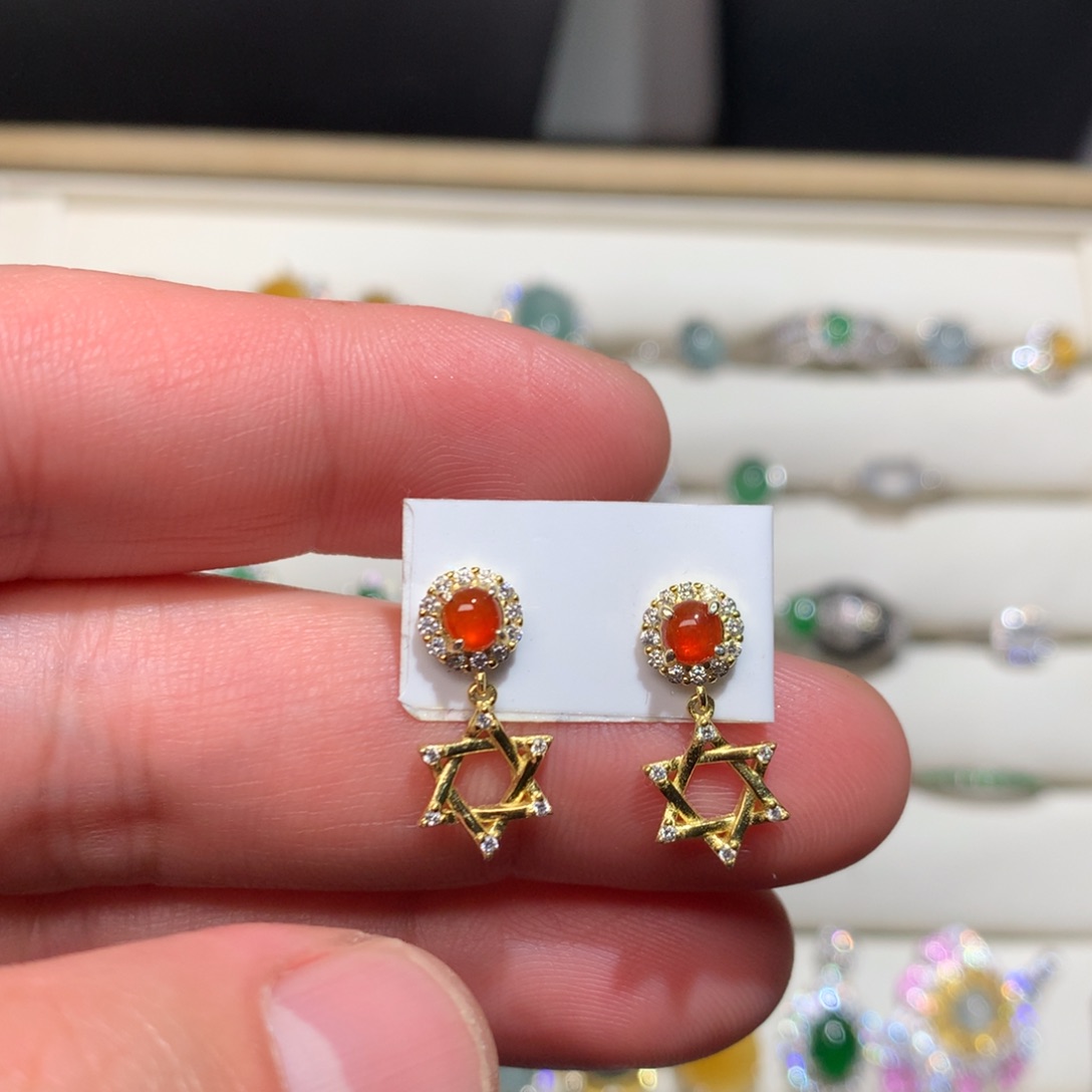 翡翠耳饰银S925镶嵌0036