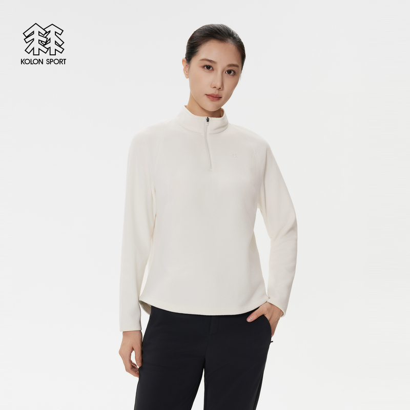 KOLON SPORT可隆抓绒衣女士微宽松保暖POLARTEC半拉链长袖T恤