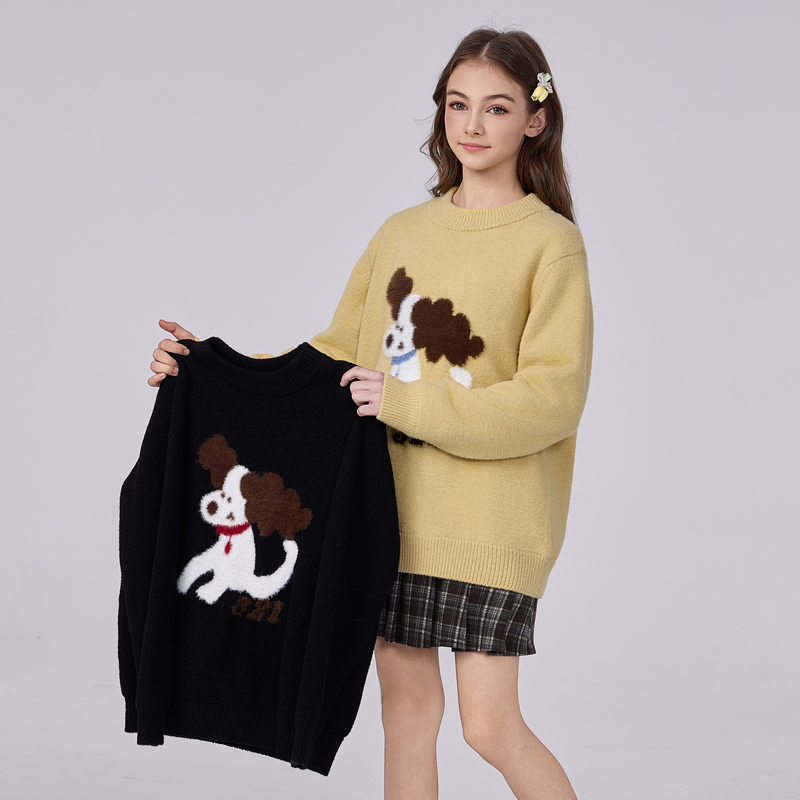 2378【现货】女童加绒毛衣新款爆款秋冬款洋气圆领套头女孩可外穿