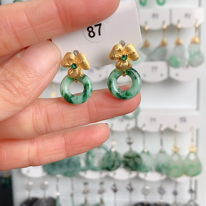 翡翠耳饰银S925镶嵌翡翠