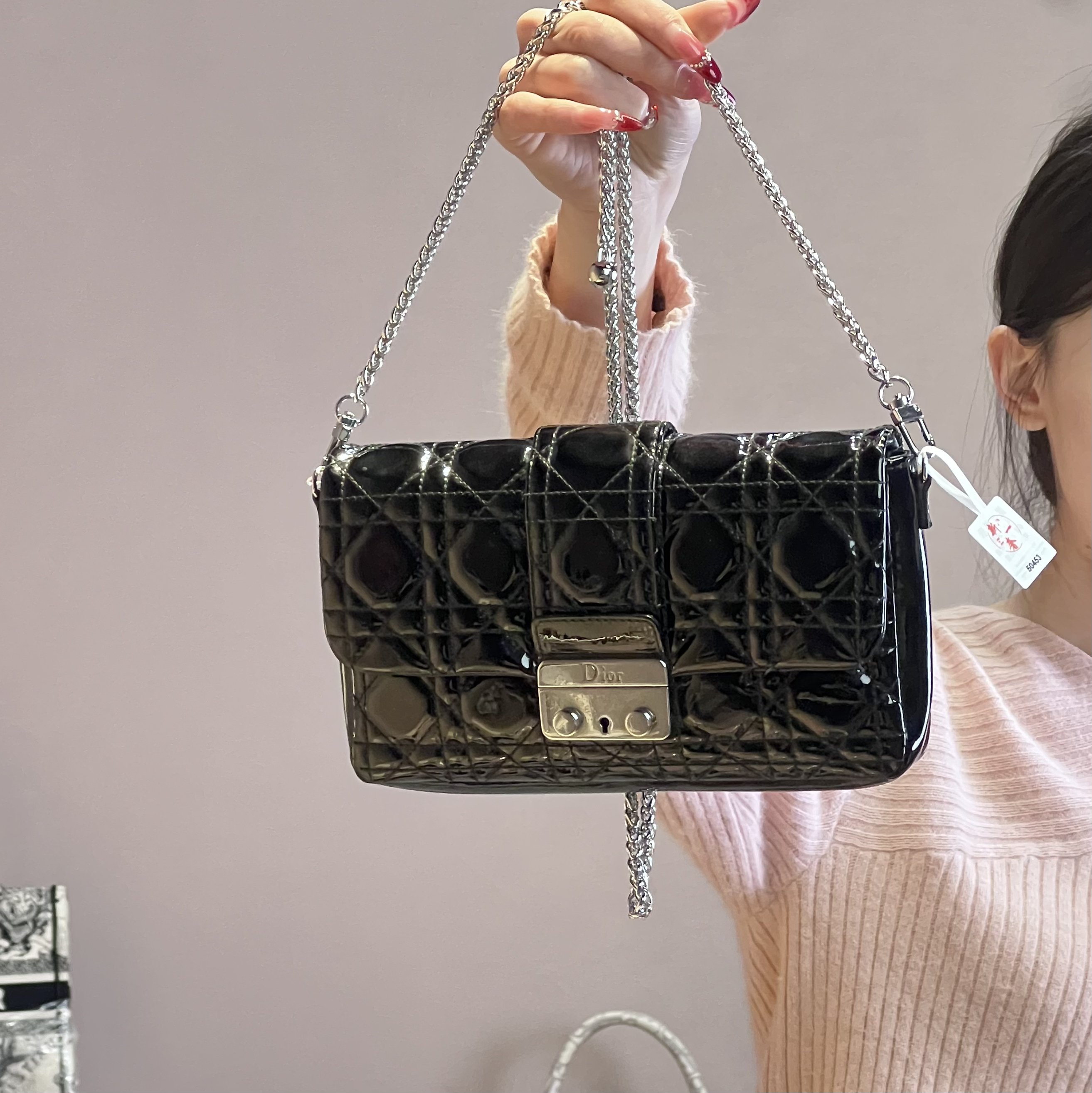 95新 DIOR/迪奥 dior黑银miss链条单肩斜挎包