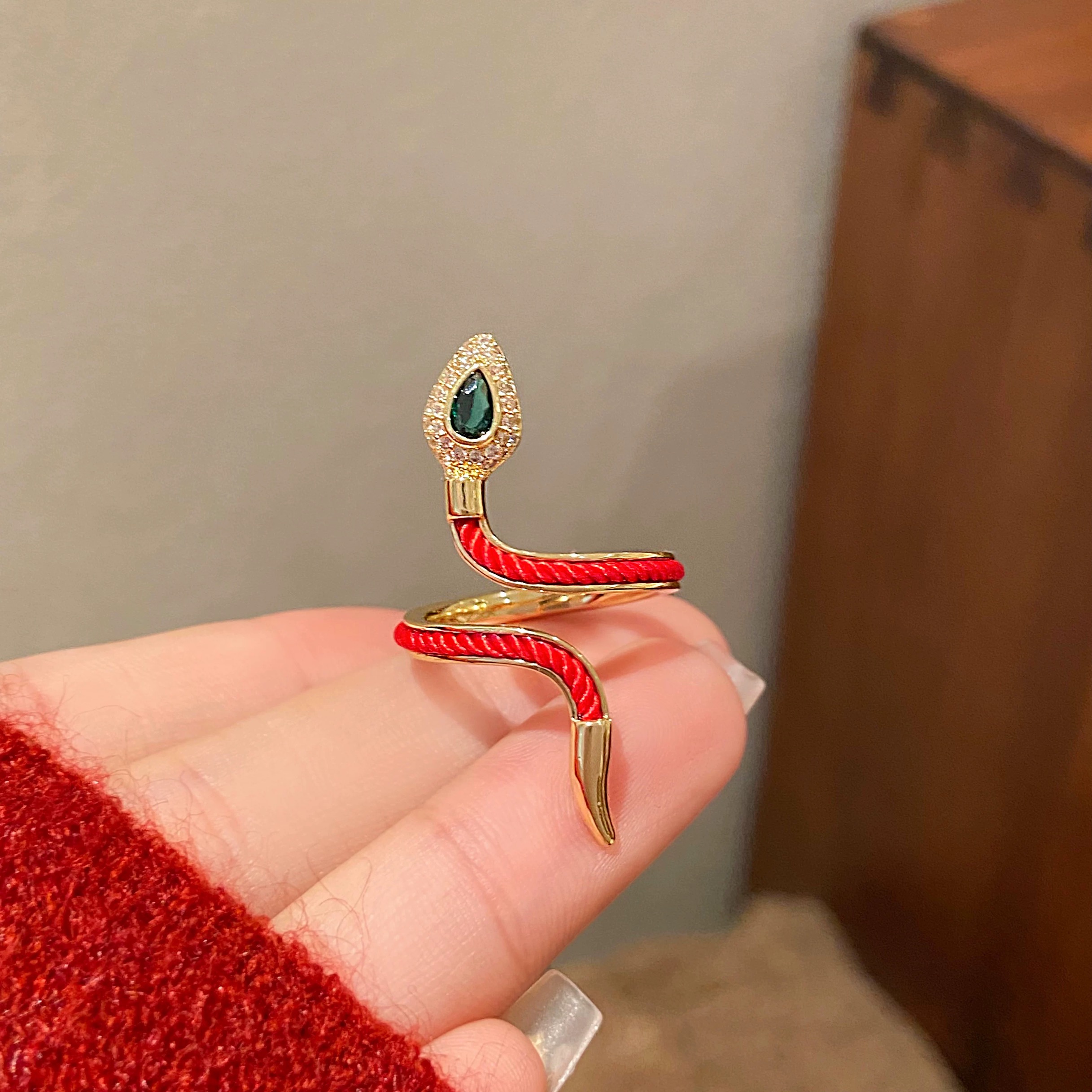 铜合金合成锆石戒指 本命年蛇年戒指女小众设计小指尾戒食指-2783