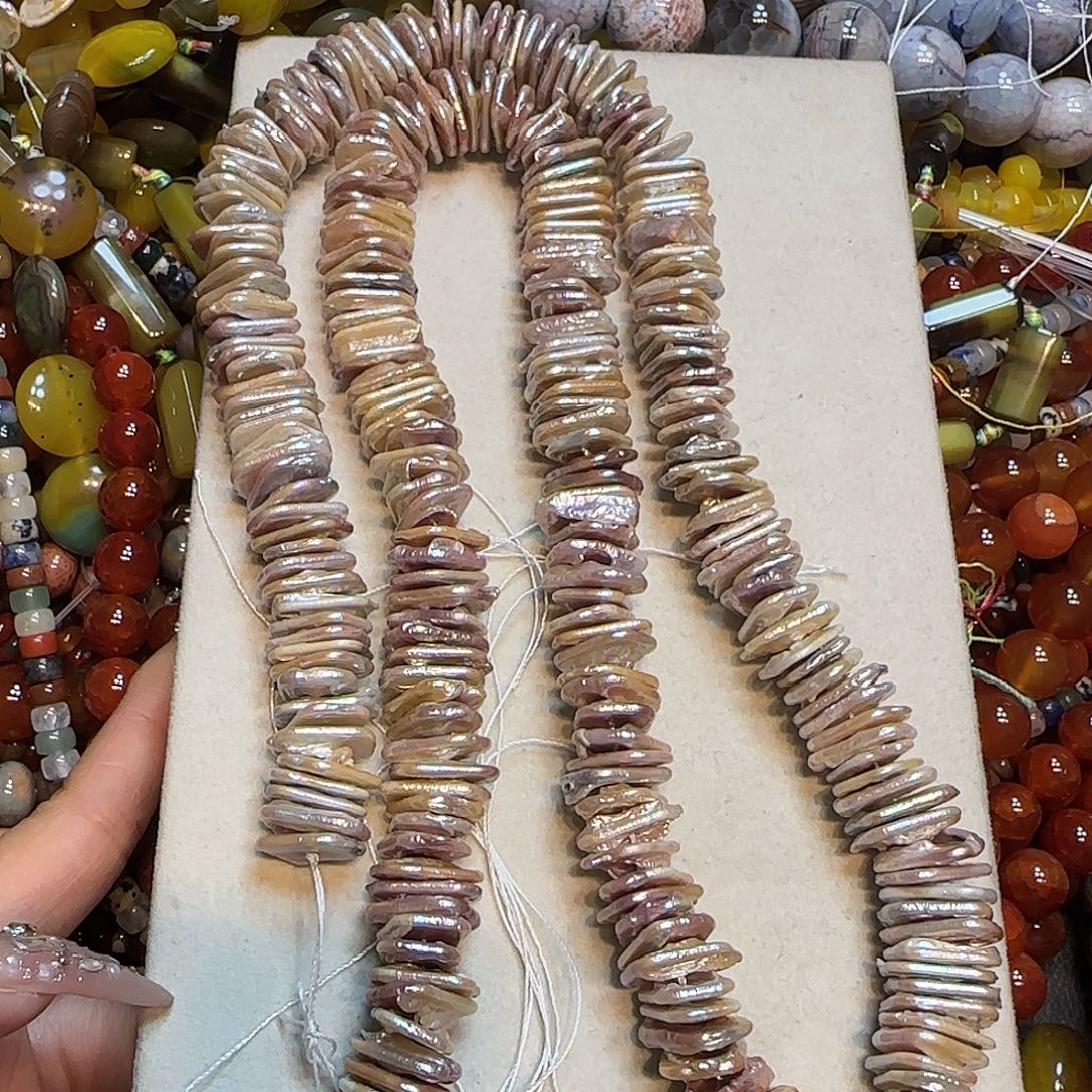 玛瑙/玉髓未镶嵌珠宝半成品淡水珍珠无事牌中孔一条