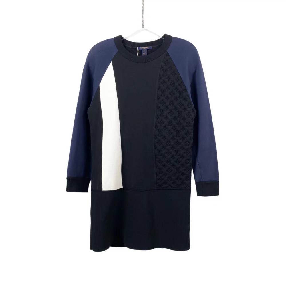 99新 LouisVuitton/路易威登 yy0248 棉 拼色浮雕老花连衣裙 xs