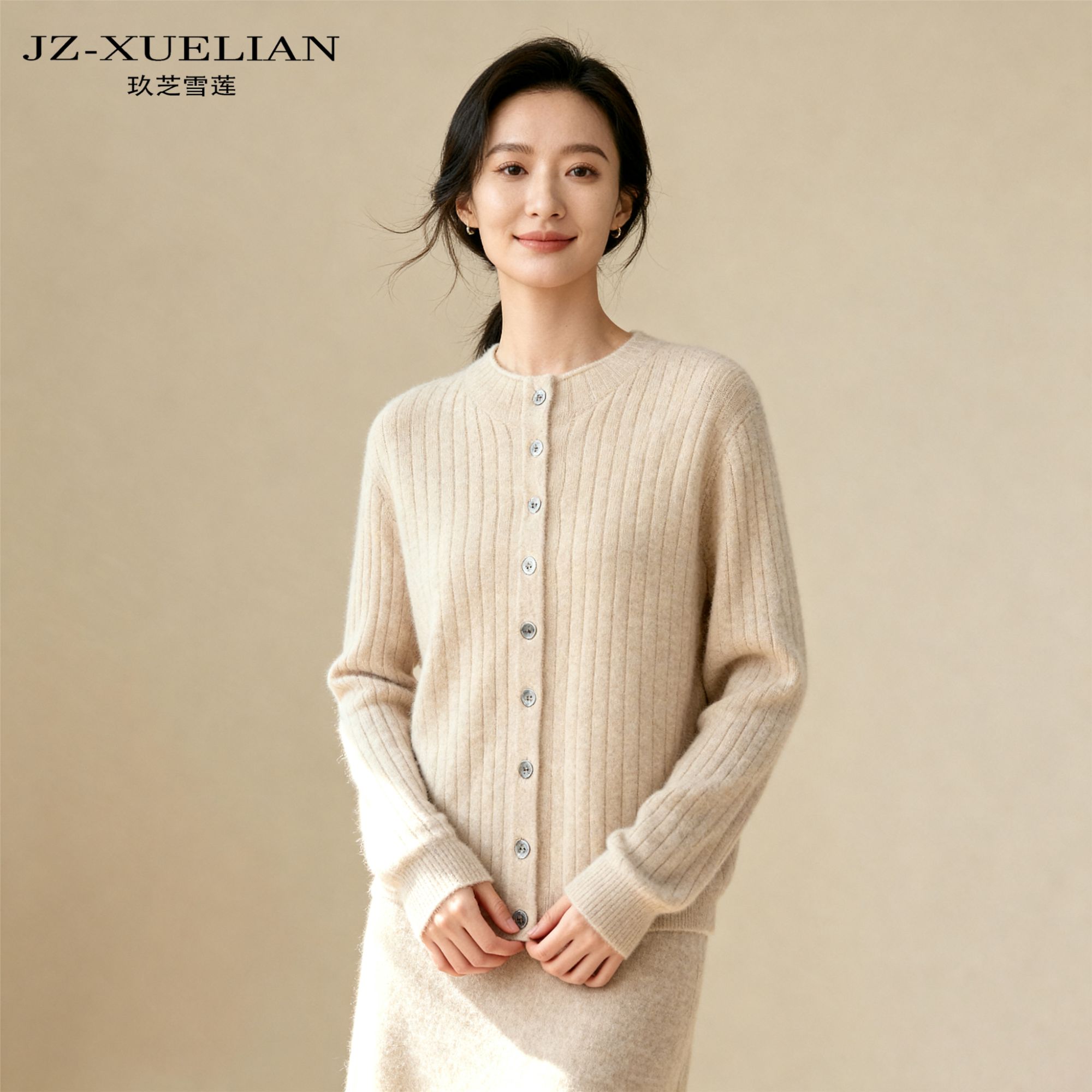 玖芝雪莲【糯糯青山】纯羊绒针织女半高领宽松长袖常规圆领气质C59