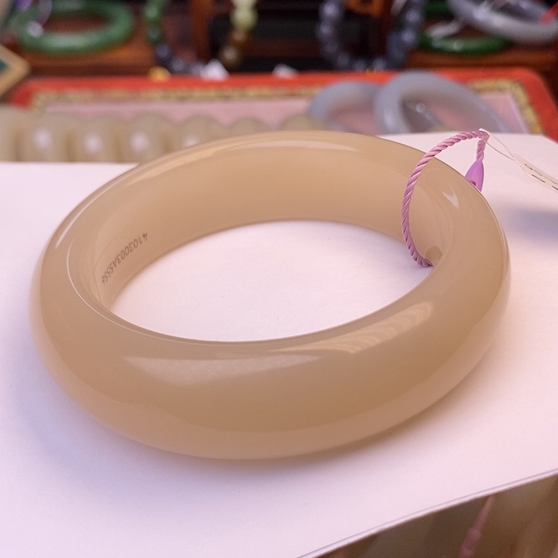 和田玉浓藕粉红粉轮胎手镯56圈收藏级未镶嵌