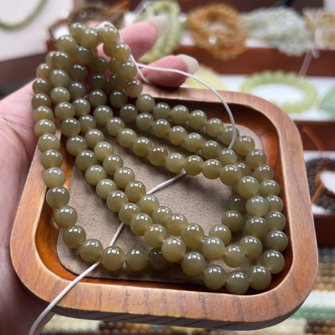 毛衣链未镶嵌和田玉珠串8mm