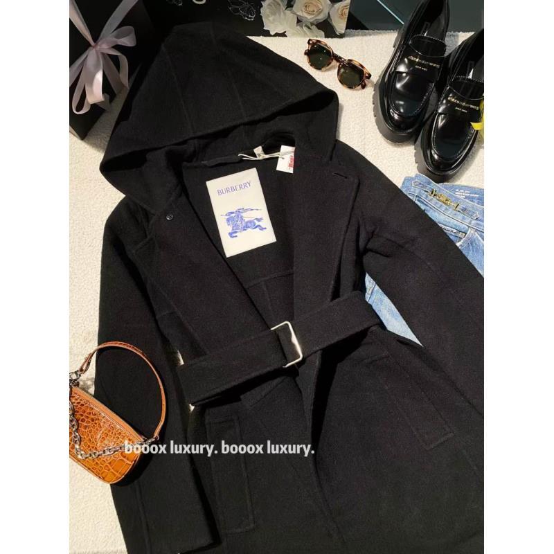 95新 BURBERRY/博柏利  rr0001 羊毛 黑色羊毛连帽大衣 uk4码