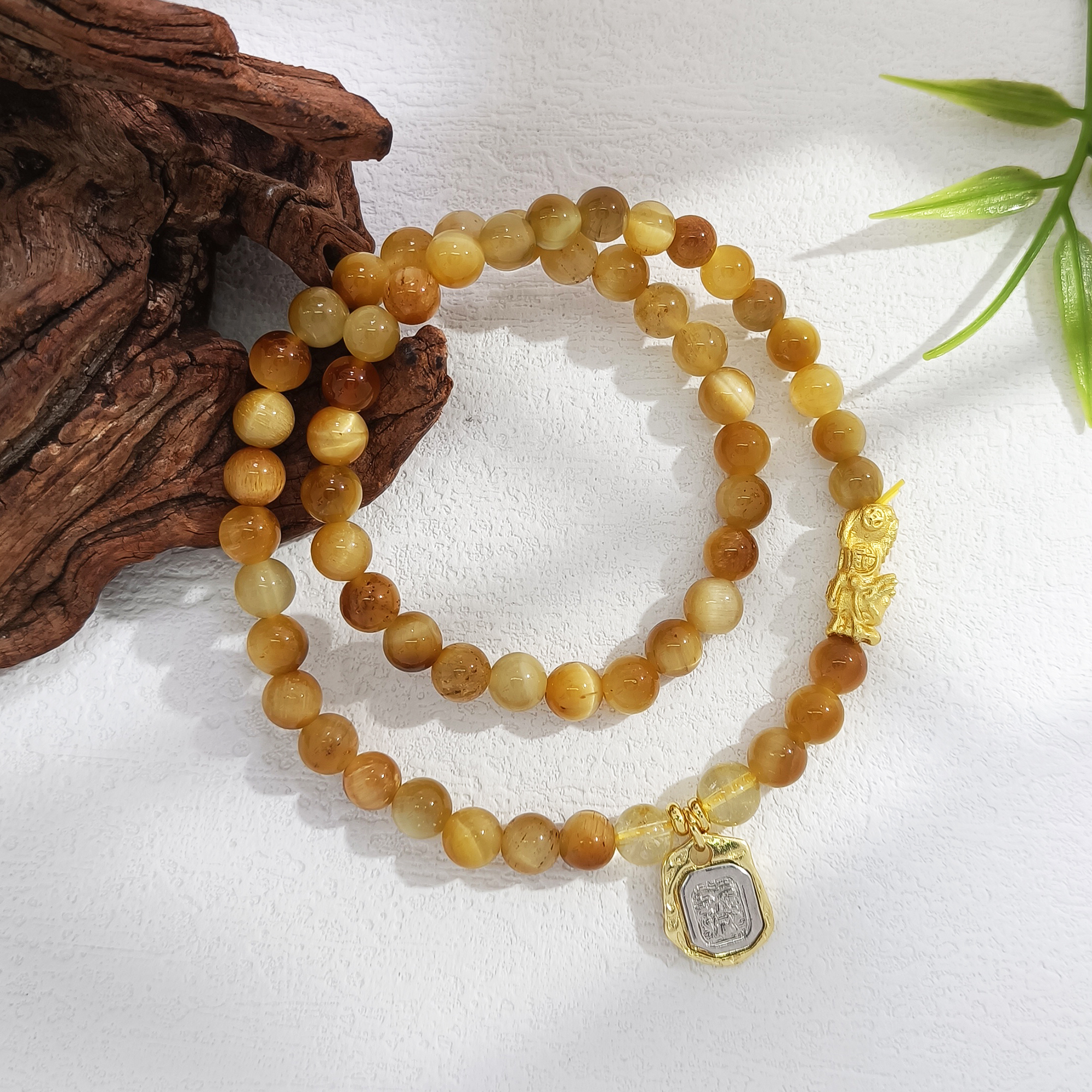 WHJ-002548【黄虎炫芒】黄水晶金眼虎 国风女款手链手串