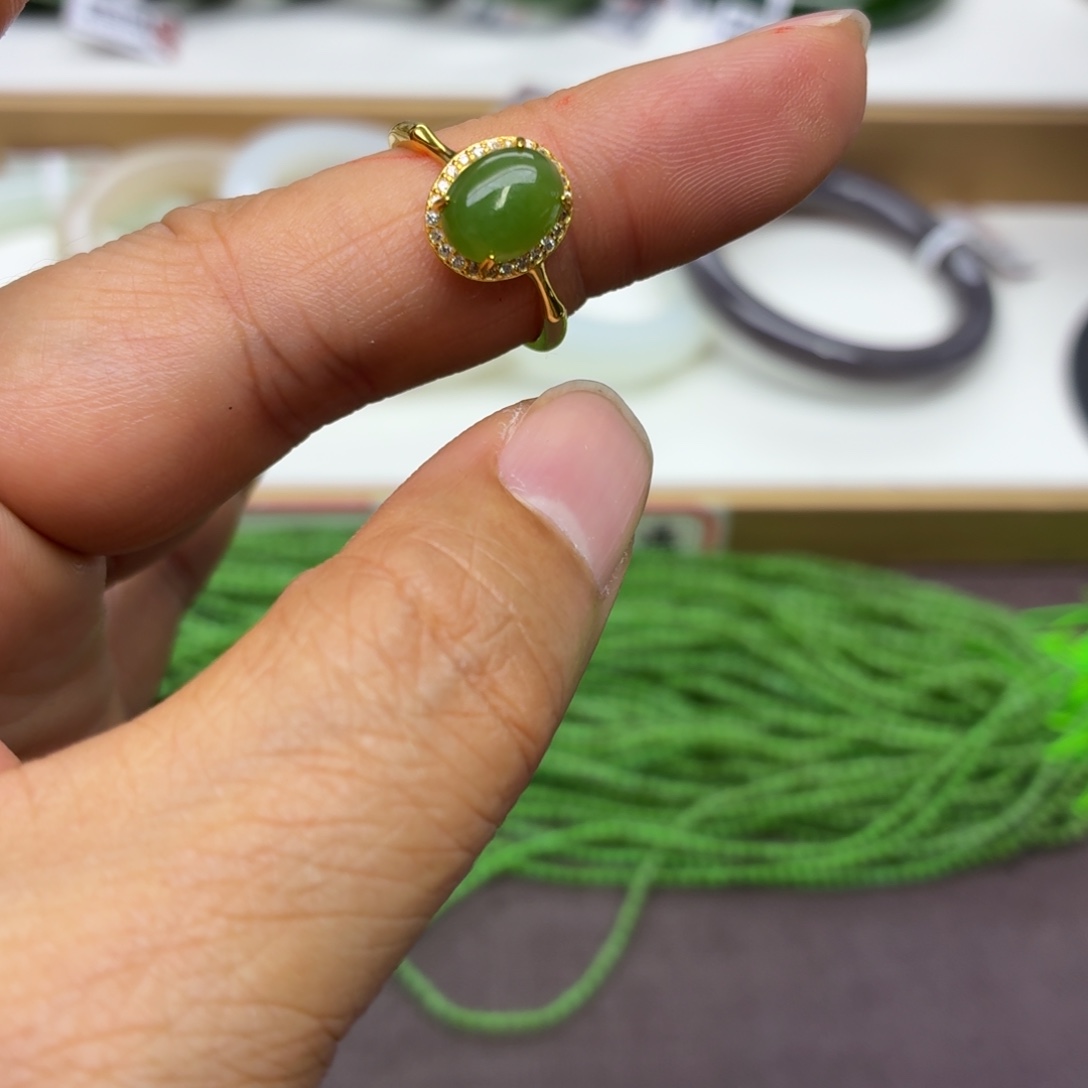 和田玉银S925镶嵌戒指