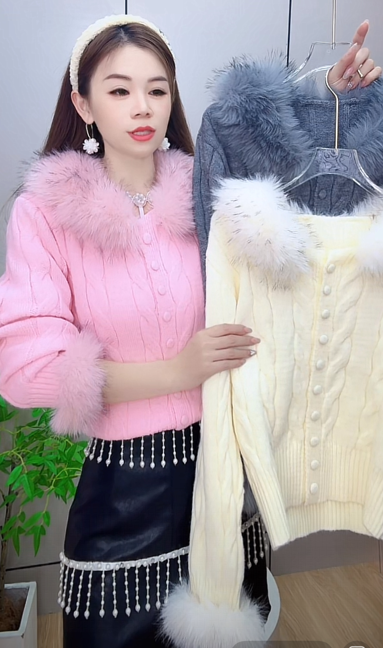 636#时尚毛毛毛衣外套