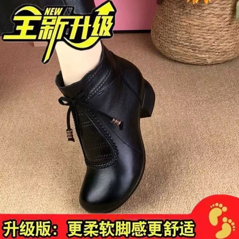 【专柜女鞋】真皮圆头马丁女靴秋冬加绒保暖短靴粗跟厚底时尚单靴