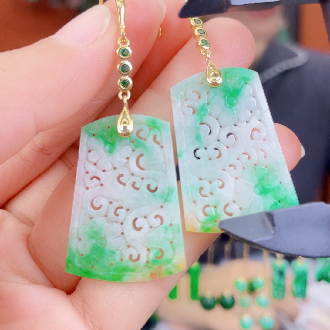 翡翠银S925镶嵌耳饰