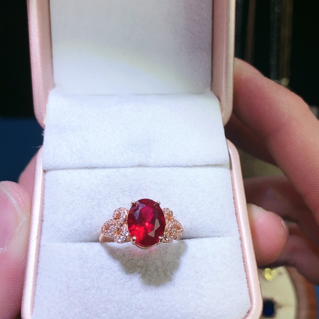 红宝石戒指银S925镶嵌