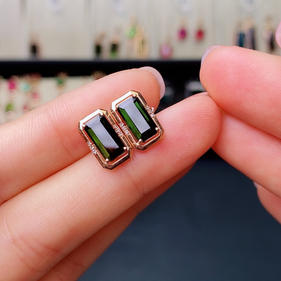 碧玺耳钉碧玺18K金镶嵌