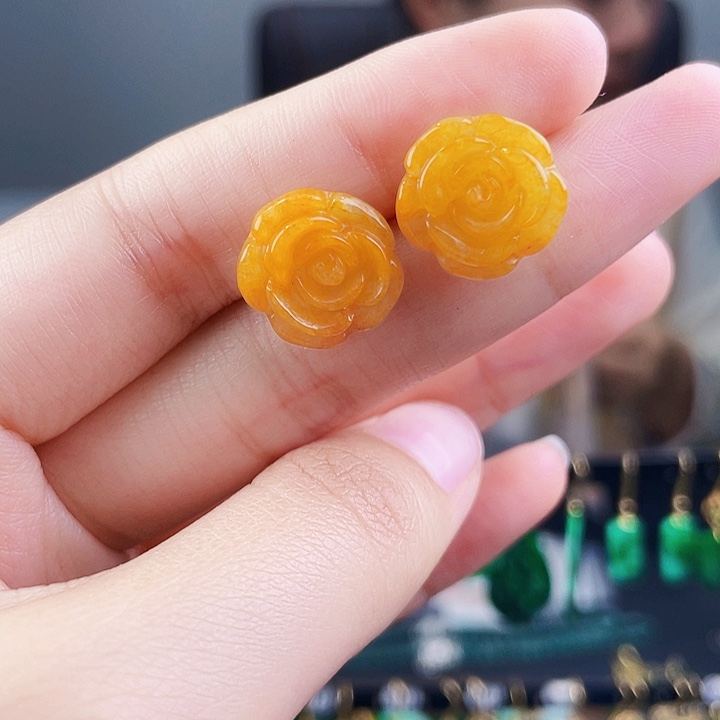 翡翠耳饰银S925镶嵌饰品