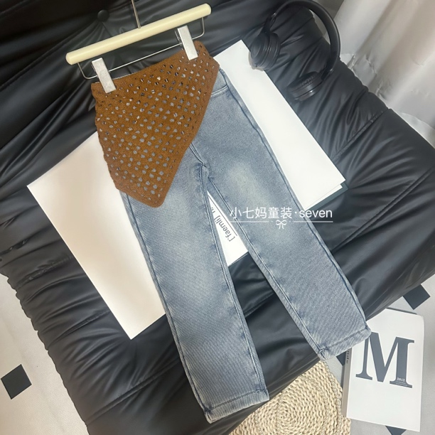 女童水洗复古牛仔喇叭裤秋冬季2025新款儿童宝宝加绒加厚保暖裤子