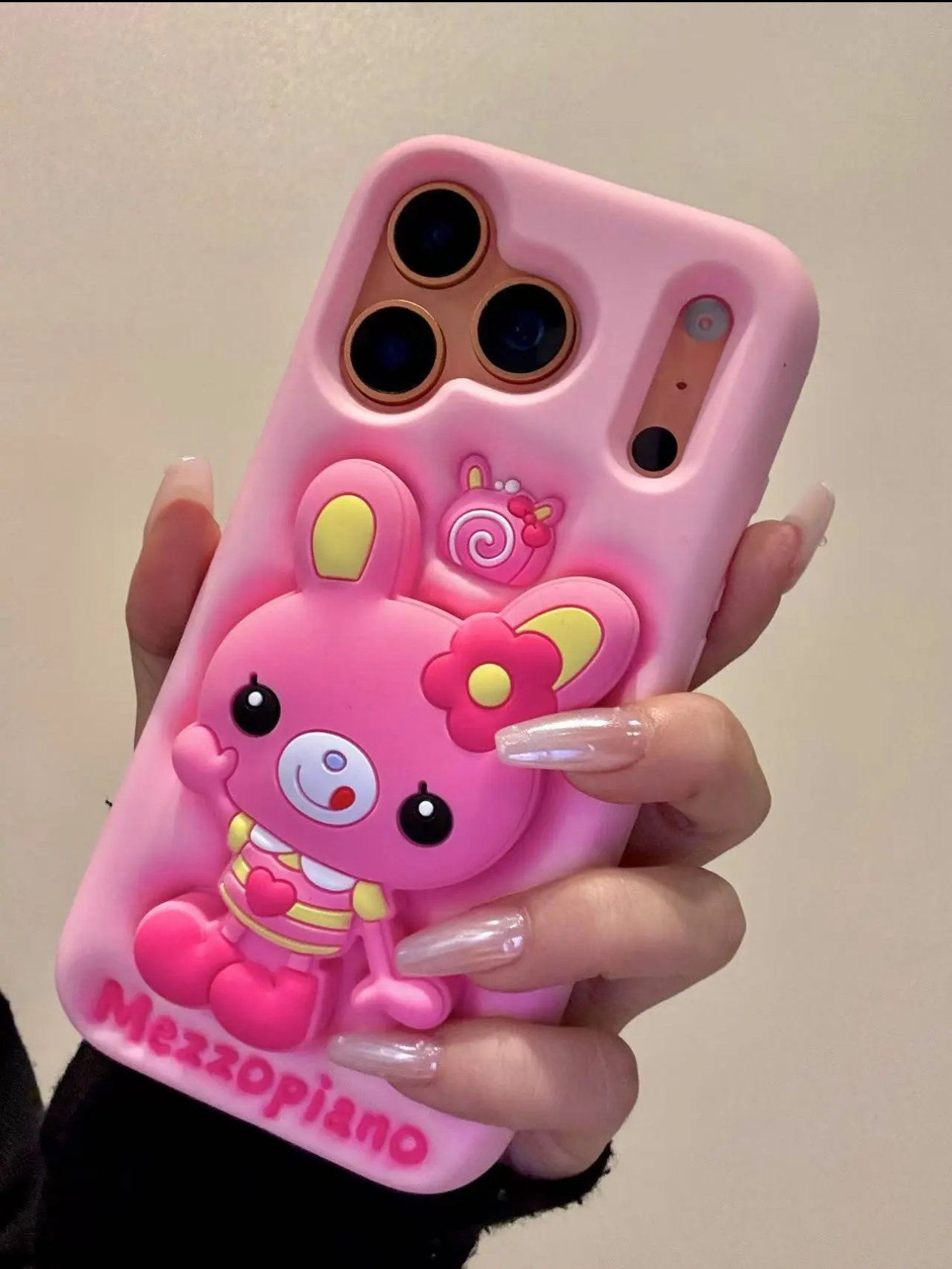 苹果|可爱膨胀支架钢琴兔子适用iPhone17p卡通立体硅胶手机壳