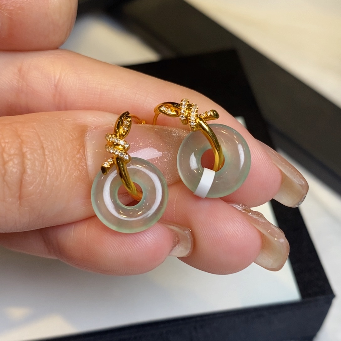 翡翠耳饰18K金镶嵌甜甜圈