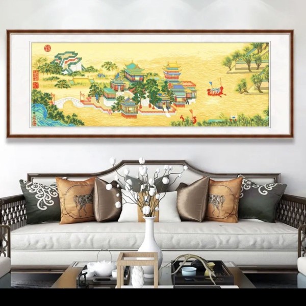 清明上河图金明池十字绣满绣68色新款线绣满绣客厅古典名画高端