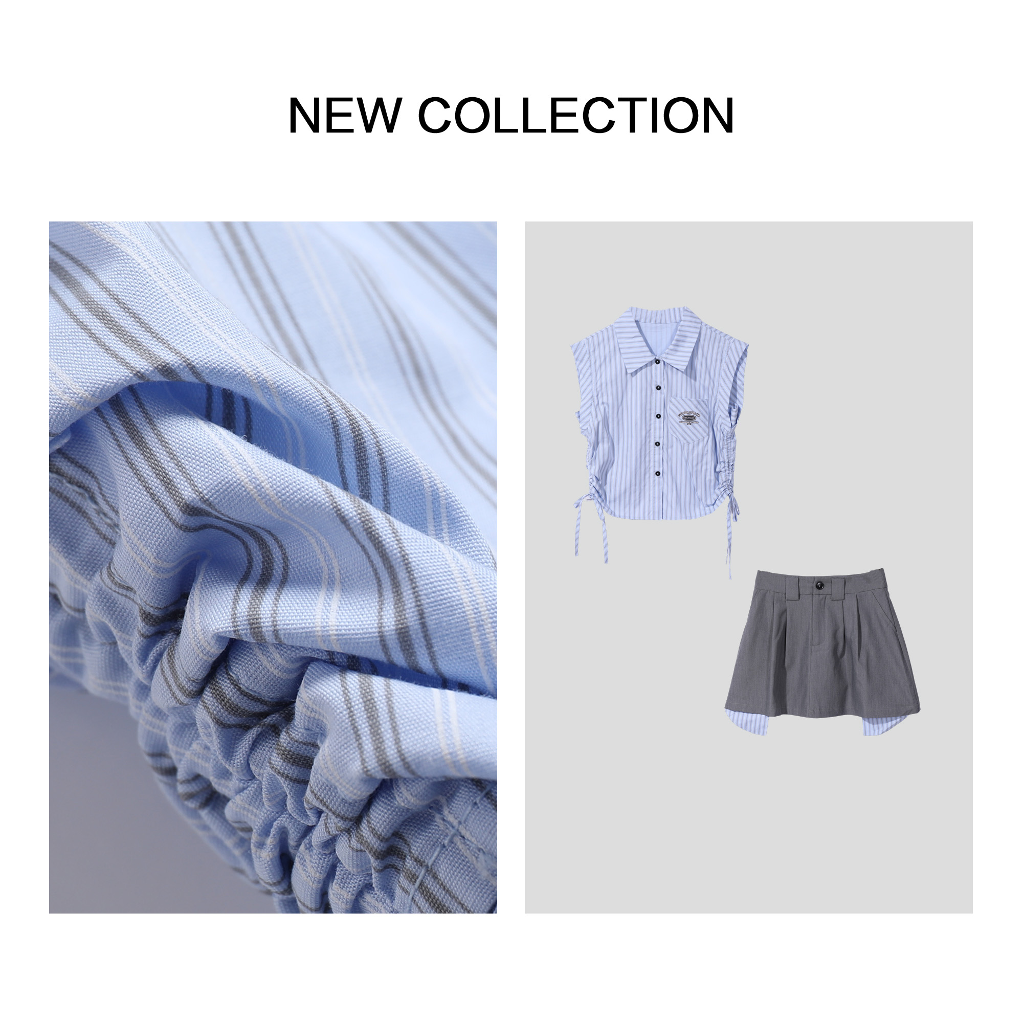 【龙哥专属】D5F36068A蓝灰条纹时尚短装两件套装 4111