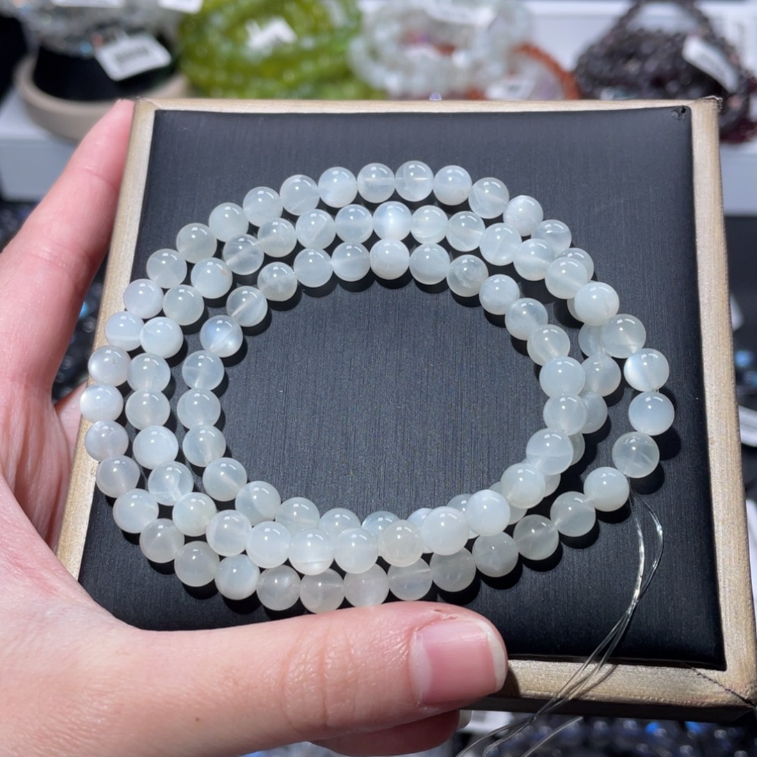 未镶嵌手链长石百搭多圈白月光6mm