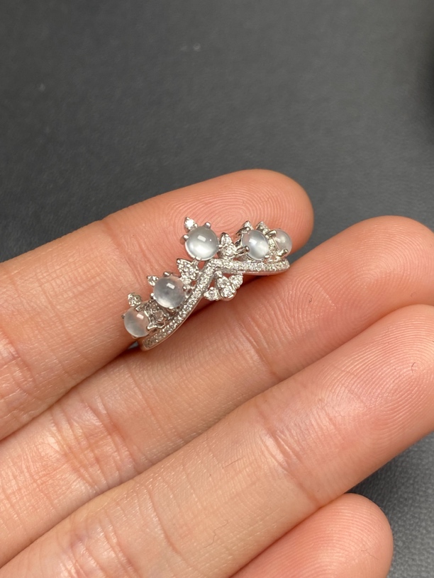 缅料翡翠A货皇冠戒指