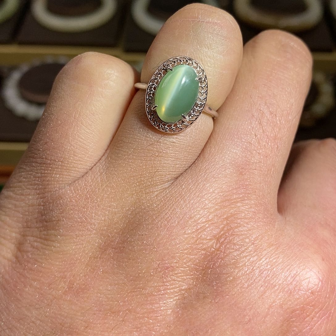 【闪购商品】银S925镶嵌戒指和田玉（碧玉）