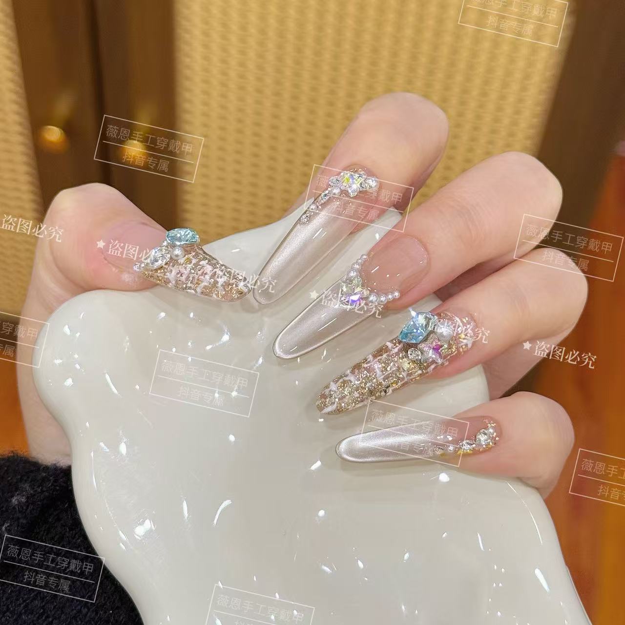 【老钱·小香风】新款毛呢秋冬猫眼纯手工显白气质百搭穿戴甲w