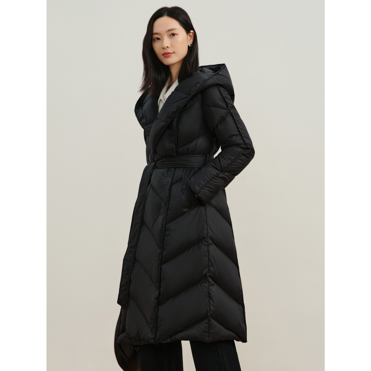 【丽公主专属】【仙·羽绒】玖姿安娜蔻JTDD03177连帽收腰长款羽绒女冬