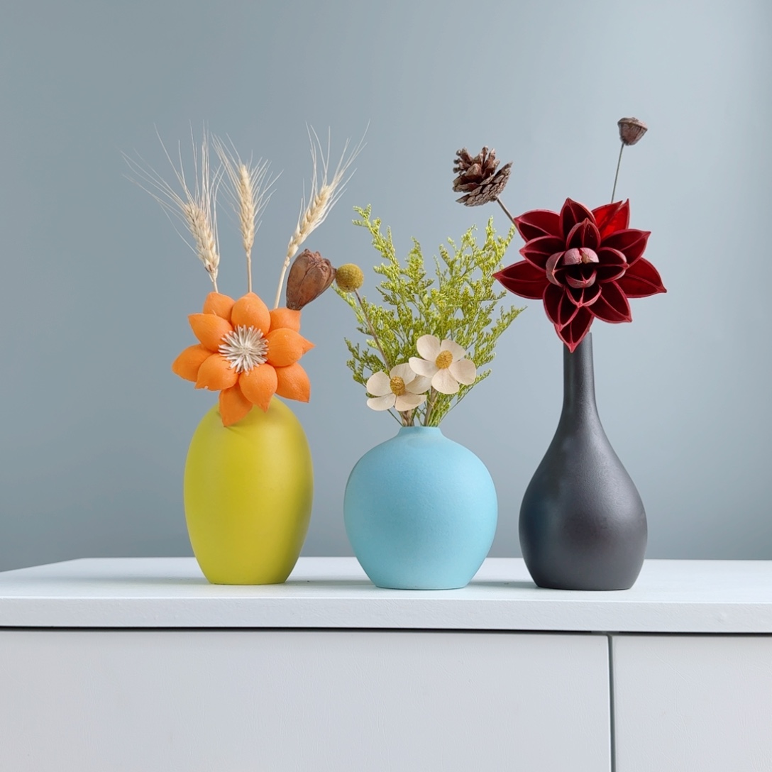 摆件陶瓷花瓶摆件含花总高约20-30cm