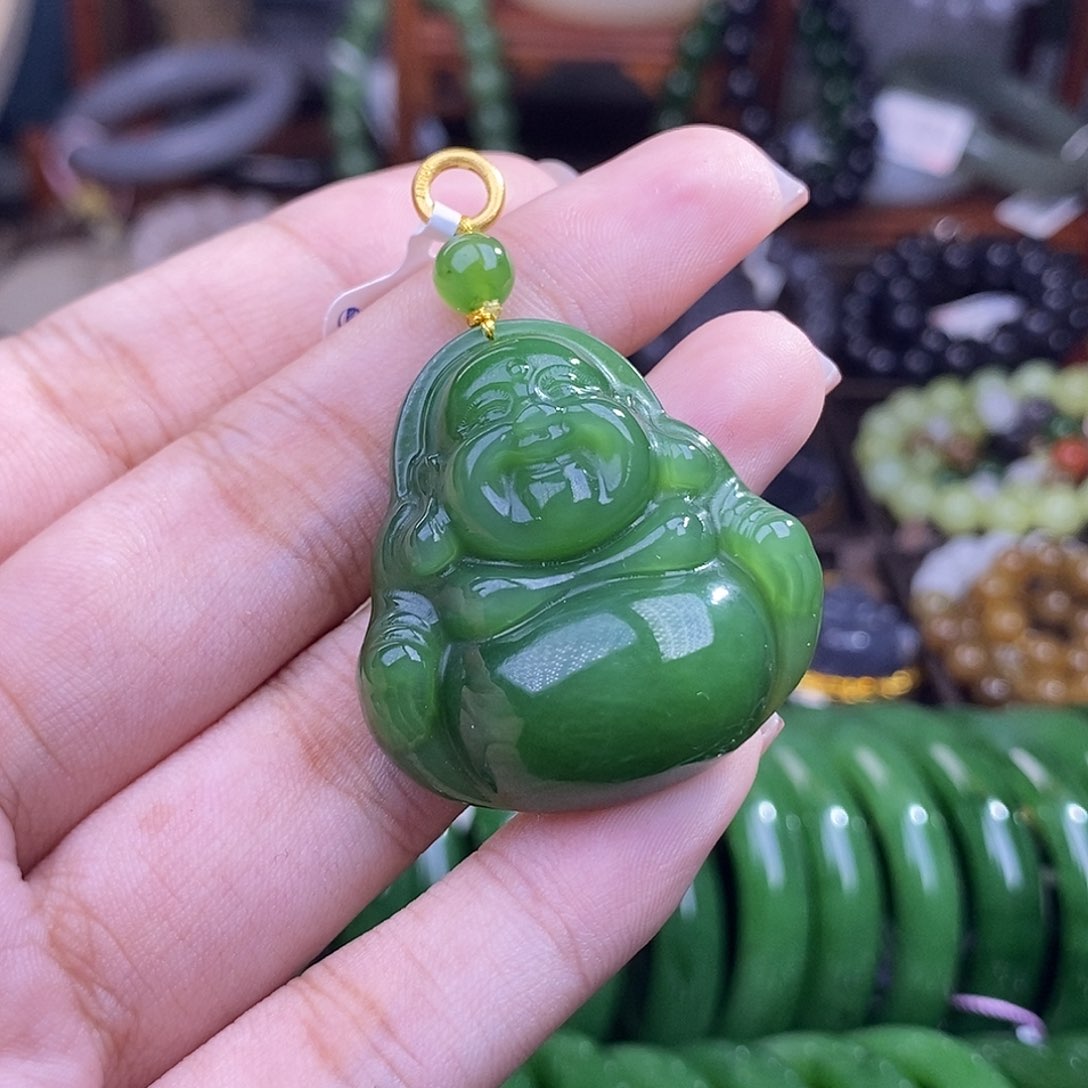 和田玉毕业老矿碧玉辣绿佛公未镶嵌