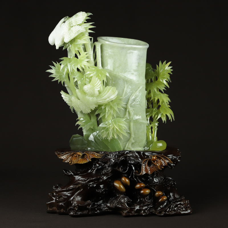 节节高升精雕玉竹笔筒客厅梳妆台装饰品