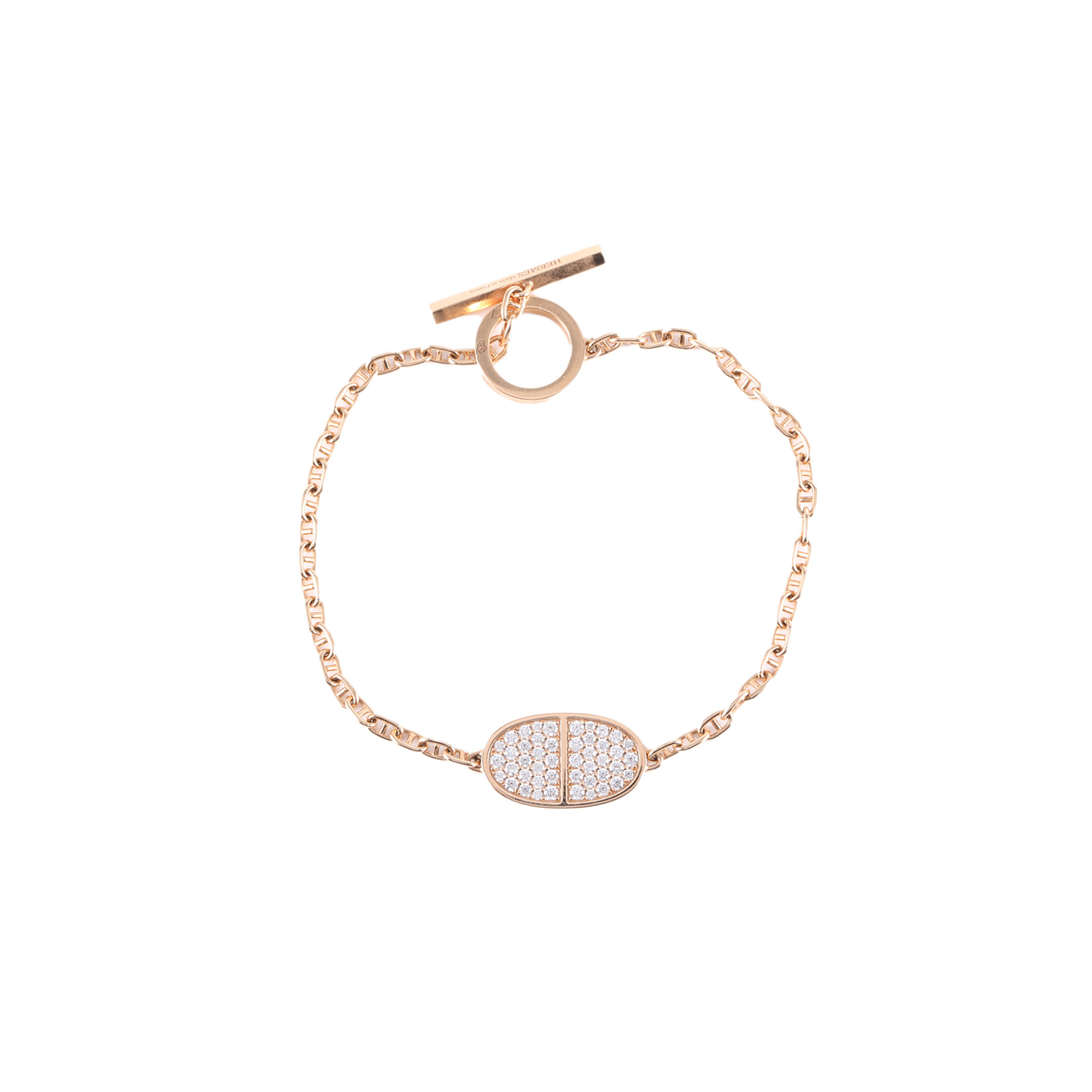 99新 Hermes/爱马仕 小花攀攀 玫瑰金 钻石 双面猪鼻子满钻手链