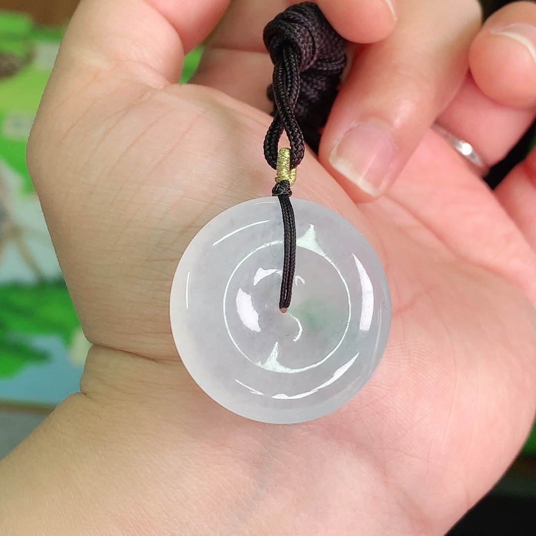 翡翠颈饰未镶嵌冰胶飘绿扣30*6