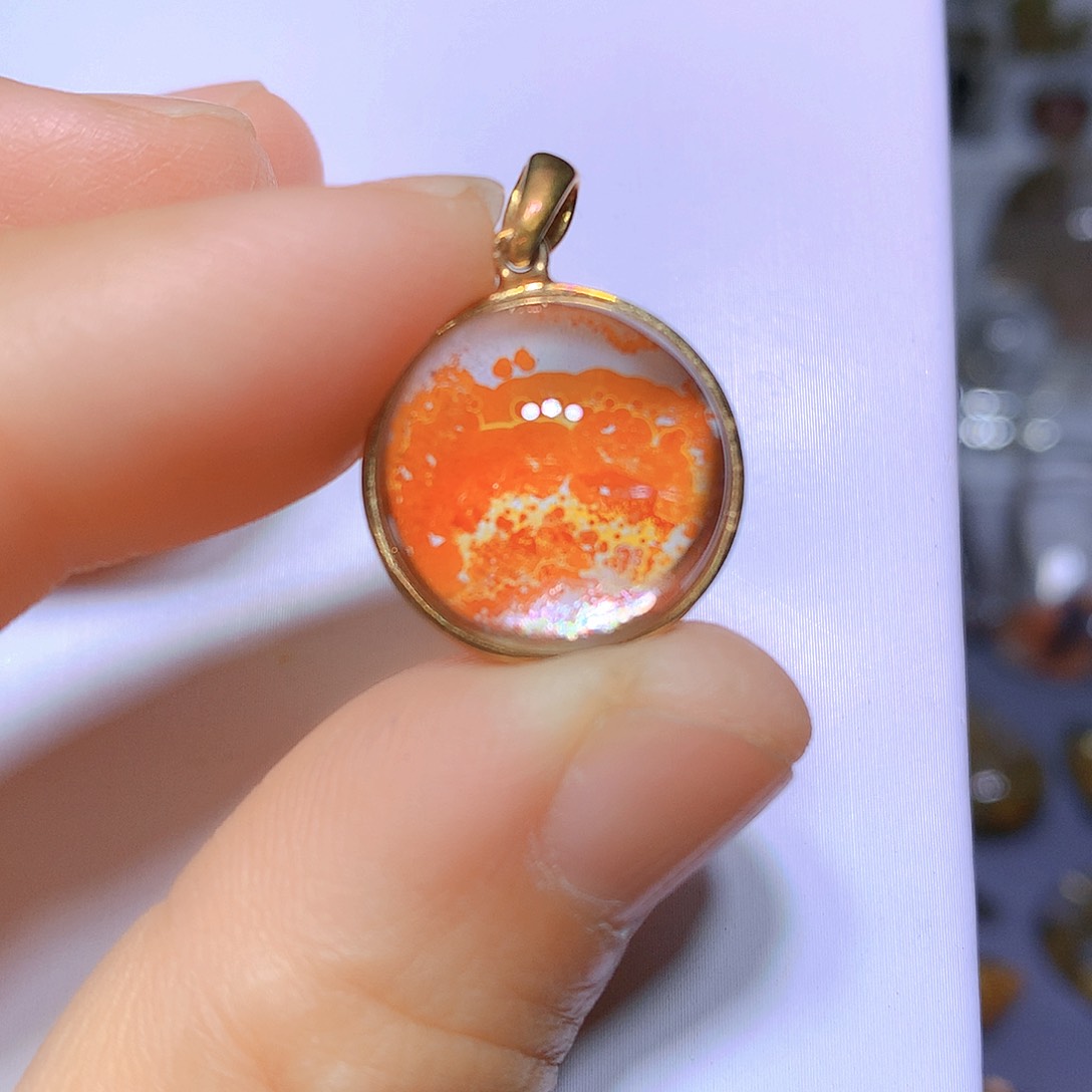 水晶吊坠银S925镀金镶嵌天然水晶