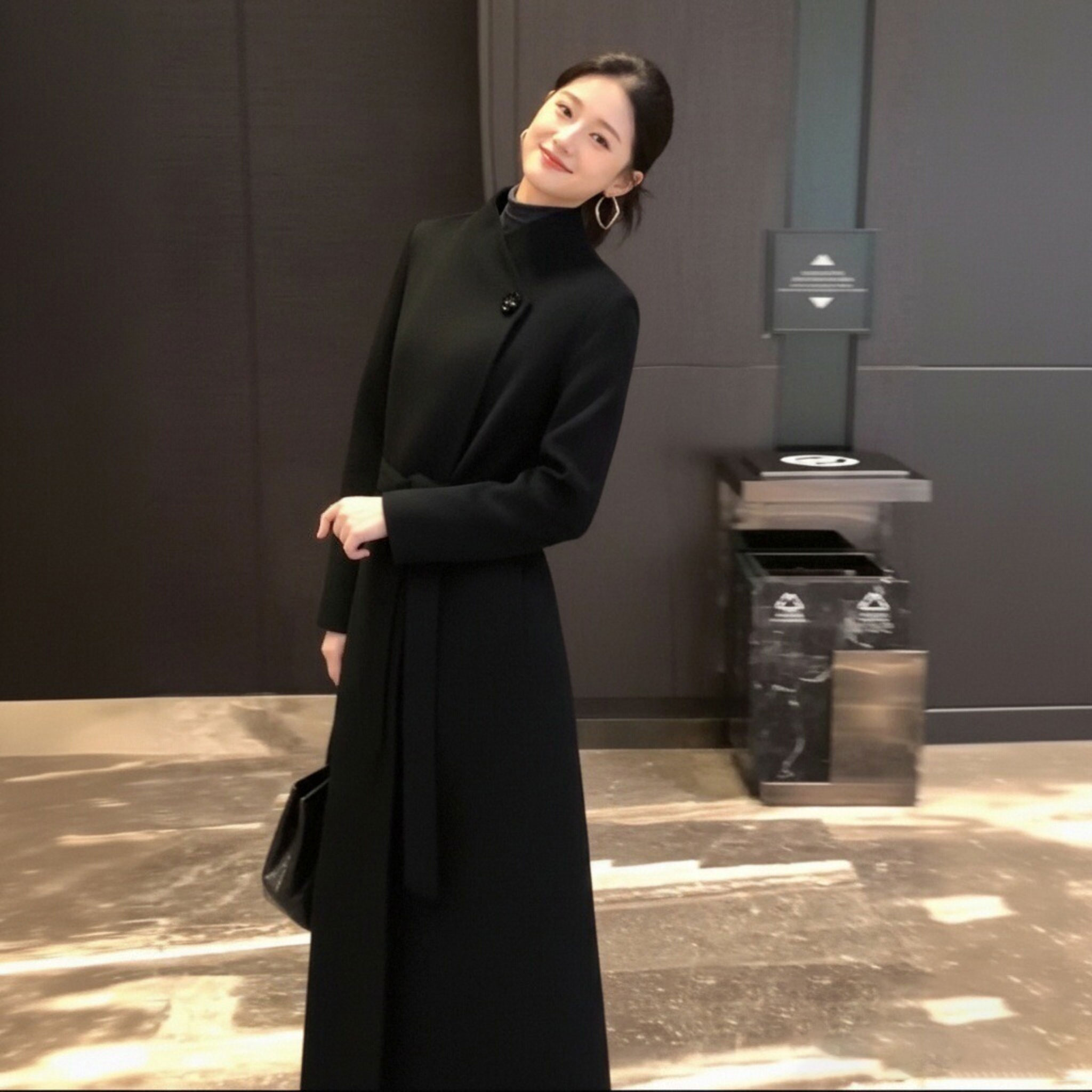 【加棉加厚】【含腰带】秋冬中长款女外套收腰气质大衣QY0182